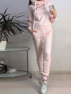 Hot Women's Pajamas Sets Warm Fashion Plush Pure Color Hoodie Pant Home Daily Bed Long Sleeve Hoodie Black Pink Blue Light Grey Fall Winter Women Two Piece Sets