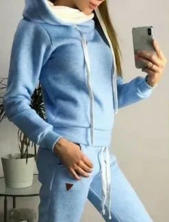 Hot Women's Pajamas Sets Warm Fashion Plush Pure Color Hoodie Pant Home Daily Bed Long Sleeve Hoodie Black Pink Blue Light Grey Fall Winter Women Two Piece Sets