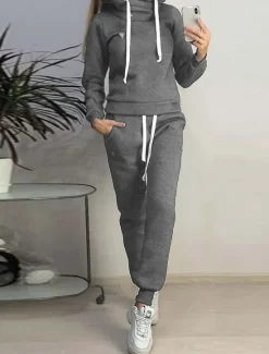 Hot Women's Pajamas Sets Warm Fashion Plush Pure Color Hoodie Pant Home Daily Bed Long Sleeve Hoodie Black Pink Blue Light Grey Fall Winter Women Two Piece Sets
