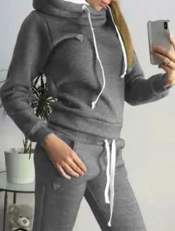 Hot Women's Pajamas Sets Warm Fashion Plush Pure Color Hoodie Pant Home Daily Bed Long Sleeve Hoodie Black Pink Blue Light Grey Fall Winter Women Two Piece Sets