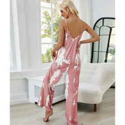 Outlet Women's Pajamas Tie Dye Simple Comfort Soft Home Bed Spandex Comfort Crew Neck Long Pant Pocket Summer Spring Home Outfits Women Sleepwear