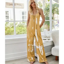 Outlet Women's Pajamas Tie Dye Simple Comfort Soft Home Bed Spandex Comfort Crew Neck Long Pant Pocket Summer Spring Home Outfits Women Sleepwear
