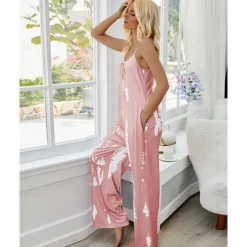 Outlet Women's Pajamas Tie Dye Simple Comfort Soft Home Bed Spandex Comfort Crew Neck Long Pant Pocket Summer Spring Home Outfits Women Sleepwear