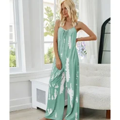 Outlet Women's Pajamas Tie Dye Simple Comfort Soft Home Bed Spandex Comfort Crew Neck Long Pant Pocket Summer Spring Home Outfits Women Sleepwear