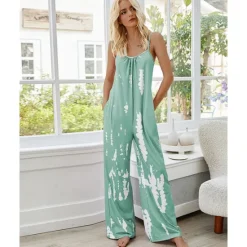 Outlet Women's Pajamas Tie Dye Simple Comfort Soft Home Bed Spandex Comfort Crew Neck Long Pant Pocket Summer Spring Home Outfits Women Sleepwear