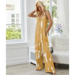 Outlet Women's Pajamas Tie Dye Simple Comfort Soft Home Bed Spandex Comfort Crew Neck Long Pant Pocket Summer Spring Home Outfits Women Sleepwear