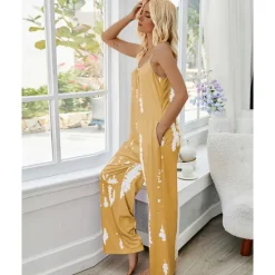 Outlet Women's Pajamas Tie Dye Simple Comfort Soft Home Bed Spandex Comfort Crew Neck Long Pant Pocket Summer Spring Home Outfits Women Sleepwear