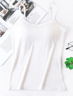 Online Women's Pajamas Top Pure Color Simple Comfort Daily Rayon Breathable Straps Sleeveless Strap Top Backless Chest pads Summer Spring Home Outfits Women Sleepwear