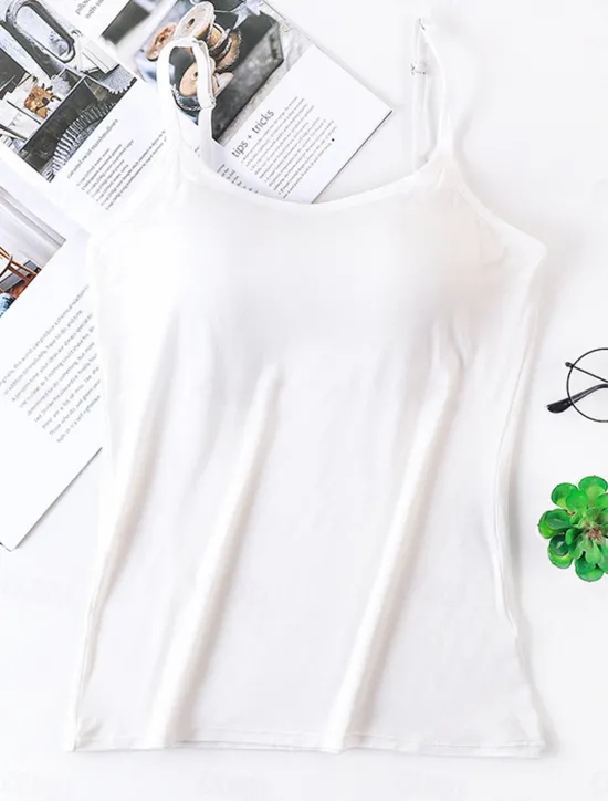 Online Women's Pajamas Top Pure Color Simple Comfort Daily Rayon Breathable Straps Sleeveless Strap Top Backless Chest pads Summer Spring Home Outfits Women Sleepwear