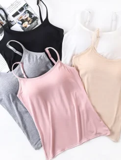 Online Women's Pajamas Top Pure Color Simple Comfort Daily Rayon Breathable Straps Sleeveless Strap Top Backless Chest pads Summer Spring Home Outfits Women Sleepwear