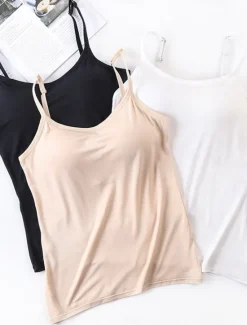 Online Women's Pajamas Top Pure Color Simple Comfort Daily Rayon Breathable Straps Sleeveless Strap Top Backless Chest pads Summer Spring Home Outfits Women Sleepwear