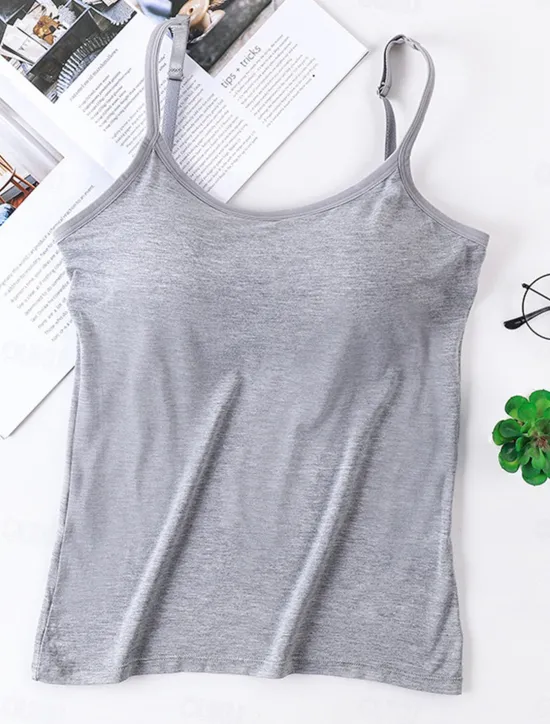 Online Women's Pajamas Top Pure Color Simple Comfort Daily Rayon Breathable Straps Sleeveless Strap Top Backless Chest pads Summer Spring Home Outfits Women Sleepwear