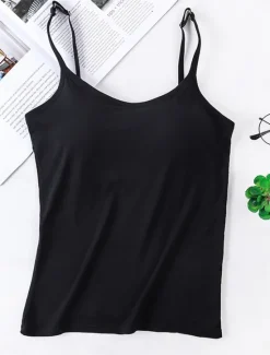 Online Women's Pajamas Top Pure Color Simple Comfort Daily Rayon Breathable Straps Sleeveless Strap Top Backless Chest pads Summer Spring Home Outfits Women Sleepwear