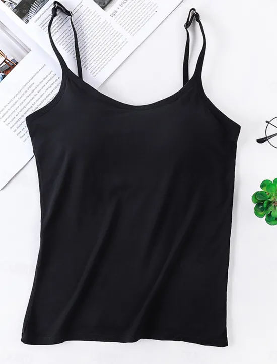 Online Women's Pajamas Top Pure Color Simple Comfort Daily Rayon Breathable Straps Sleeveless Strap Top Backless Chest pads Summer Spring Home Outfits Women Sleepwear