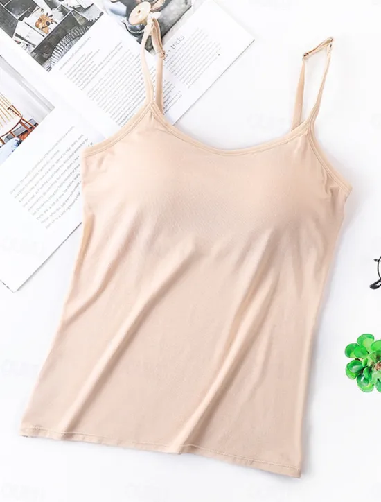 Online Women's Pajamas Top Pure Color Simple Comfort Daily Rayon Breathable Straps Sleeveless Strap Top Backless Chest pads Summer Spring Home Outfits Women Sleepwear