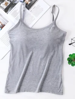 Best Women's Pajamas Top Pure Color Simple Comfort Daily Rayon Breathable Straps Sleeveless Strap Top Backless Chest pads Summer Spring Home Outfits Women Sleepwear