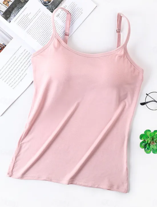Best Women's Pajamas Top Pure Color Simple Comfort Daily Rayon Breathable Straps Sleeveless Strap Top Backless Chest pads Summer Spring Home Outfits Women Sleepwear