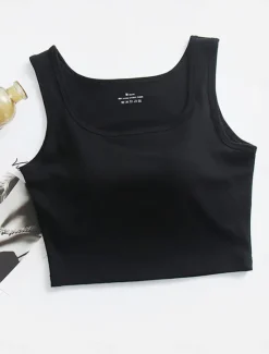 Sale Women's Pajamas Top Pure Color Fashion Sport Simple Daily Rayon Breathable Square Neck Sleeveless Tank Top Chest pads Summer Spring Home Outfits Women Lingerie
