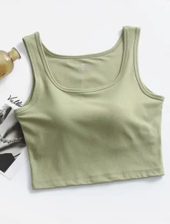 Sale Women's Pajamas Top Pure Color Fashion Sport Simple Daily Rayon Breathable Square Neck Sleeveless Tank Top Chest pads Summer Spring Home Outfits Women Lingerie