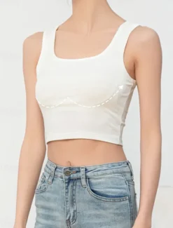 Sale Women's Pajamas Top Pure Color Fashion Sport Simple Daily Rayon Breathable Square Neck Sleeveless Tank Top Chest pads Summer Spring Home Outfits Women Lingerie