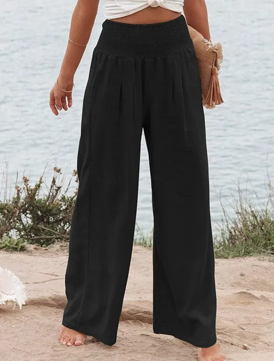 Clearance Women's Pants Fashion Basic Comfort Pure Color Pocket Elastic Waist Cotton Linen Pants Home Daily Long Pant Black White Pink Khaki Summer Women Pants