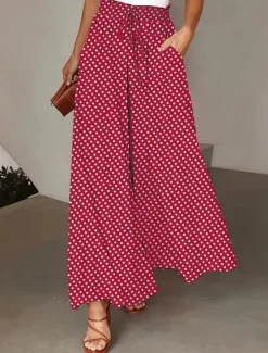 Sale Women's Pants Fashion Casual Maxi High Waist Pants Polka Dot Pocket Print Micro-elastic Street Daily Black Yellow Red Gray Summer Polyester Women Pants|Skirts