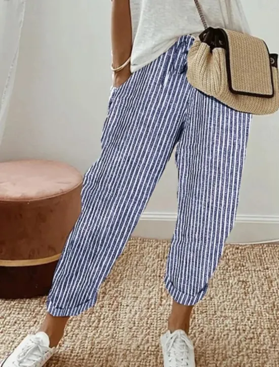 Clearance Women's Pants Trousers Casual Daily Ankle-Length Striped Drawstring Side Pockets Breathability Comfortable Inelastic Weekend Spring & Summer Regular Fit Women Pants