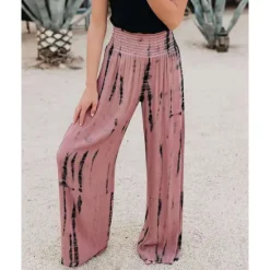 Outlet Women's Pants Trousers Casual Daily Long Tie Dye Wide Leg Elastic Waistband Printing Breathability Comfortable Micro-elastic Going out Weekend Pink Blue Green Gray Spring & Summer Regular Fit Women Pants