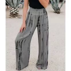 Outlet Women's Pants Trousers Casual Daily Long Tie Dye Wide Leg Elastic Waistband Printing Breathability Comfortable Micro-elastic Going out Weekend Pink Blue Green Gray Spring & Summer Regular Fit Women Pants