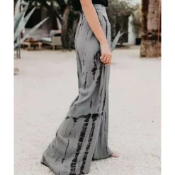 Outlet Women's Pants Trousers Casual Daily Long Tie Dye Wide Leg Elastic Waistband Printing Breathability Comfortable Micro-elastic Going out Weekend Pink Blue Green Gray Spring & Summer Regular Fit Women Pants