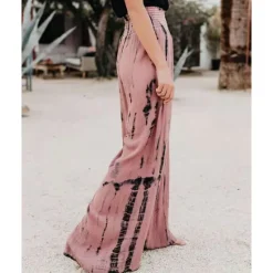 Outlet Women's Pants Trousers Casual Daily Long Tie Dye Wide Leg Elastic Waistband Printing Breathability Comfortable Micro-elastic Going out Weekend Pink Blue Green Gray Spring & Summer Regular Fit Women Pants