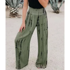 Outlet Women's Pants Trousers Casual Daily Long Tie Dye Wide Leg Elastic Waistband Printing Breathability Comfortable Micro-elastic Going out Weekend Pink Blue Green Gray Spring & Summer Regular Fit Women Pants