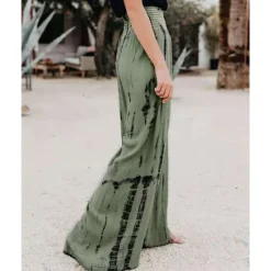 Outlet Women's Pants Trousers Casual Daily Long Tie Dye Wide Leg Elastic Waistband Printing Breathability Comfortable Micro-elastic Going out Weekend Pink Blue Green Gray Spring & Summer Regular Fit Women Pants