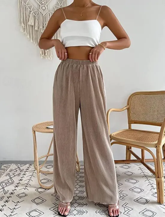 Hot Women's Pants Trousers Casual Daily Long High Waist Plain Wide Leg Elastic Waistband Breathability Comfortable Micro-elastic Sports & Outdoor Black White Pink Blue Spring & Summer Women Pants