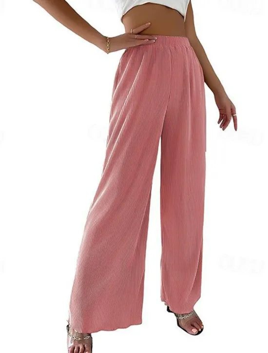 Hot Women's Pants Trousers Casual Daily Long High Waist Plain Wide Leg Elastic Waistband Breathability Comfortable Micro-elastic Sports & Outdoor Black White Pink Blue Spring & Summer Women Pants