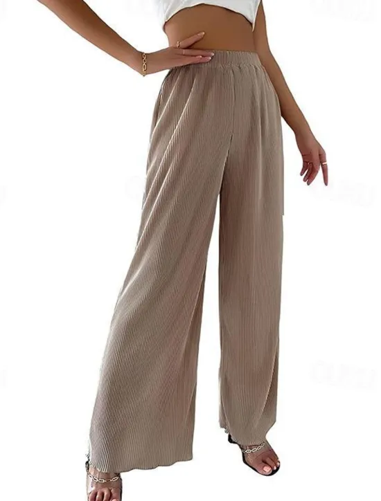 Hot Women's Pants Trousers Casual Daily Long High Waist Plain Wide Leg Elastic Waistband Breathability Comfortable Micro-elastic Sports & Outdoor Black White Pink Blue Spring & Summer Women Pants