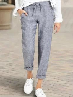 Outlet Women's Pants Trousers Casual Daily Long Plain Drawstring Side Pockets Breathability Comfortable Inelastic Going out Weekend Black Blue Gray Spring & Summer Regular Fit Women Pants
