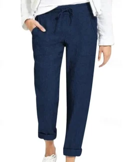 Outlet Women's Pants Trousers Casual Daily Long Plain Drawstring Side Pockets Breathability Comfortable Inelastic Going out Weekend Black Blue Gray Spring & Summer Regular Fit Women Pants