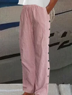Best Women's Pants Trousers Casual Daily Long Striped Side Pockets Breathability Comfortable Micro-elastic Weekend Black Red Blue Green Spring & Summer Regular Fit Women Pants