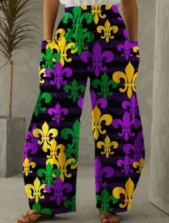 Clearance Women's Pants Trousers Casual Daily Full Length High Waist Graphic Side Pockets Wide Leg Printing Breathability Comfortable Micro-elastic Weekend Streetwear Black Purple Green Spring, Fall, Winter Women Pants