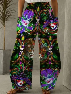 Clearance Women's Pants Trousers Casual Daily Full Length High Waist Graphic Side Pockets Wide Leg Printing Breathability Comfortable Micro-elastic Weekend Streetwear Black Purple Green Spring, Fall, Winter Women Pants