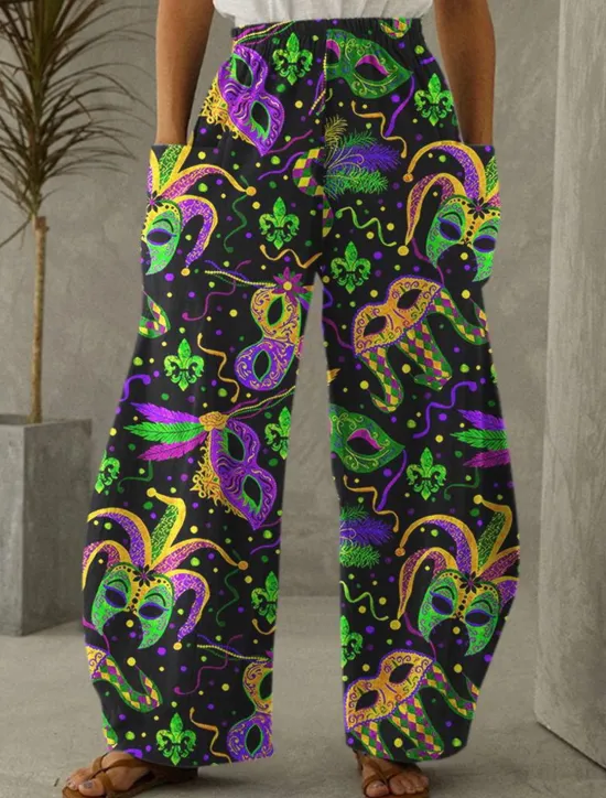 Clearance Women's Pants Trousers Casual Daily Full Length High Waist Graphic Side Pockets Wide Leg Printing Breathability Comfortable Micro-elastic Weekend Streetwear Black Purple Green Spring, Fall, Winter Women Pants