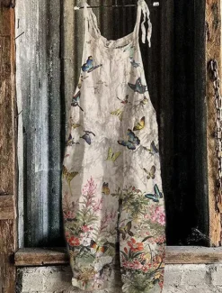 Discount Women's Pants Trousers Dungarees Jumpsuit Rompers Lightweight Casual Ankle-Length Mid Rise Floral Graphic Printing Comfortable Inelastic Casual Daily Weekend Ginger Green ash-colored Golden Women Overalls|Pants