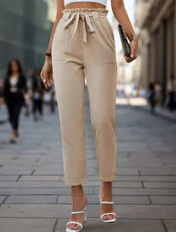 Women's Pants Trousers Fashion Ankle-Length Plain Side Pockets Breathability Comfortable Micro-elastic Casual Daily Navy Blue Green Khaki Gray Spring & Summer Regular Fit Women Pants