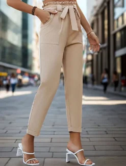 Women's Pants Trousers Fashion Ankle-Length Plain Side Pockets Breathability Comfortable Micro-elastic Casual Daily Navy Blue Green Khaki Gray Spring & Summer Regular Fit Women Pants