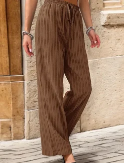 Women's Pants Trousers Fashion Long Plain Side Pockets Elastic Drawstring Design Breathability Comfortable Micro-elastic Casual Daily Black Blue Brown Green Spring & Summer Regular Fit Women Pants