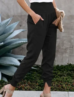 Clearance Women's Pants Trousers Jogging Pants Fashion Ankle-Length Plain Side Pockets Breathability Comfortable Micro-elastic Casual Daily Black Pink Navy Blue Green Spring & Summer Regular Fit Women Pants