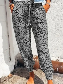 Online Women's Pants Trousers Jogging Pants Casual Daily Ankle-Length Leopard Drawstring Side Pockets Breathability Comfortable Micro-elastic Going out Weekend White Brown Green Gray Spring & Summer Regular Women Pants