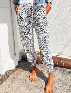 Online Women's Pants Trousers Jogging Pants Casual Daily Ankle-Length Leopard Drawstring Side Pockets Breathability Comfortable Micro-elastic Going out Weekend White Brown Green Gray Spring & Summer Regular Women Pants