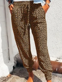 Online Women's Pants Trousers Jogging Pants Casual Daily Ankle-Length Leopard Drawstring Side Pockets Breathability Comfortable Micro-elastic Going out Weekend White Brown Green Gray Spring & Summer Regular Women Pants